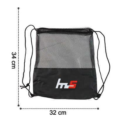 Dimensions of the foldable mesh drawstring gym sack for easy storage.