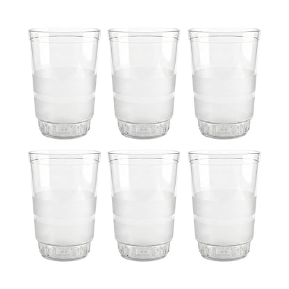Empty row of Janta drinking glasses with frosted grip set