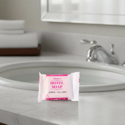 Close-up image showing shampoo sachet and bath soap in the toiletry kit