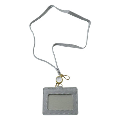 Plastic ID badge holder with transparent window and adjustable lanyard