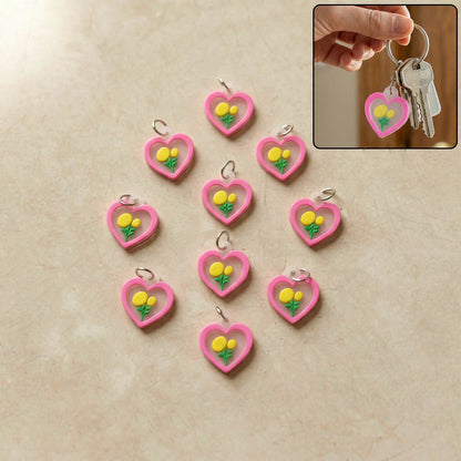 Heart and floral design bag charm set for handbags and keys