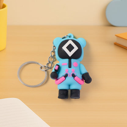Colorful cartoon character silicone keychain attached to keyring
