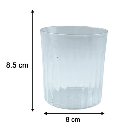 Modern glass drinkware set, conveniently stackable and suitable for hosting guests.