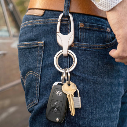 Versatile metal keychain with multiple keyrings and clip