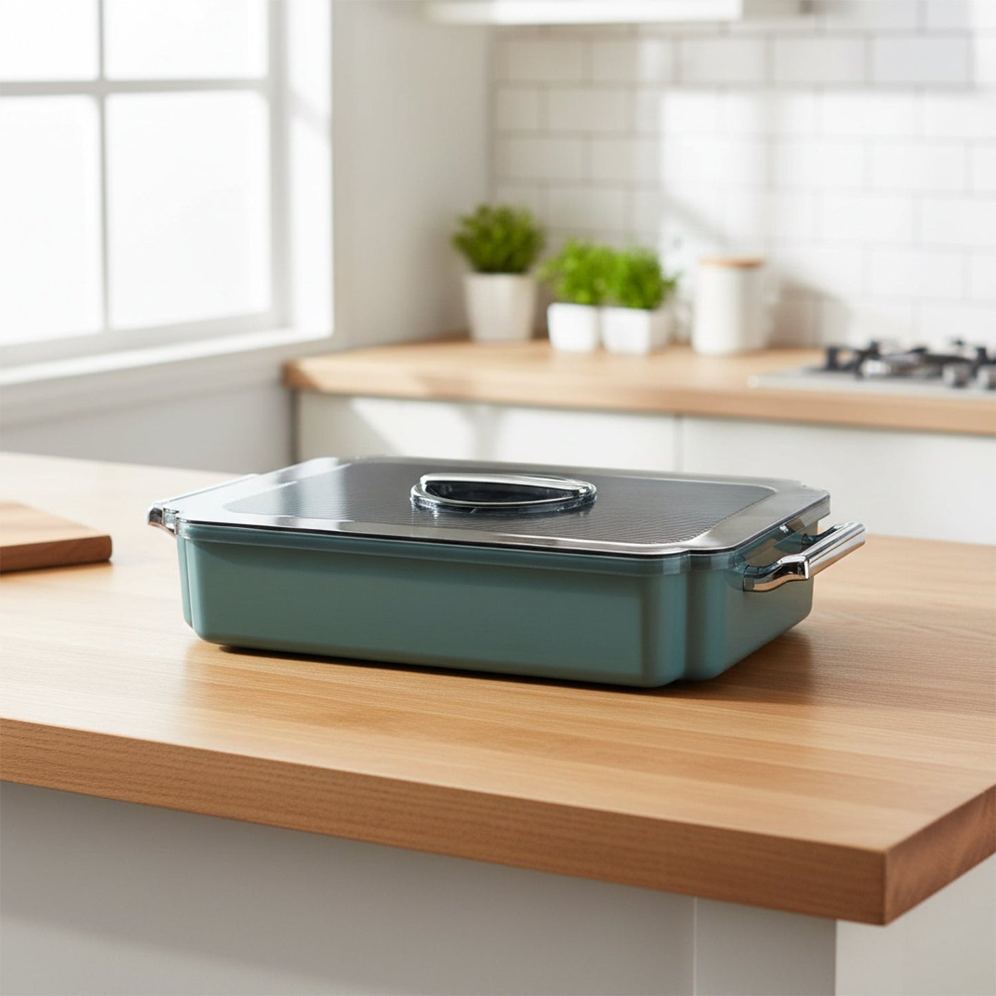 Food storage box with clear lid and sectioned compartments for chocolates and sweets