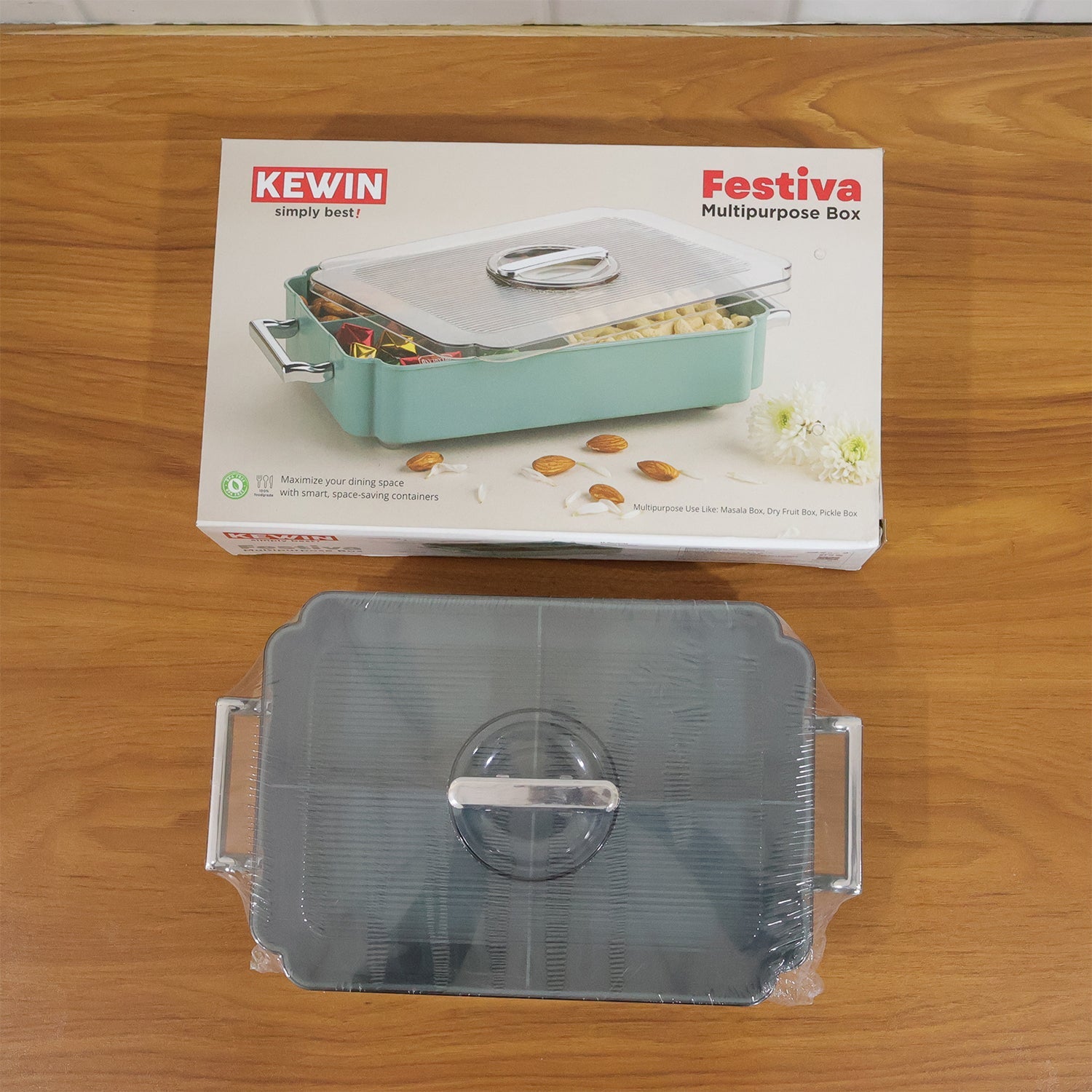 Multipurpose 4 compartment snack organizer box suitable for festive serving