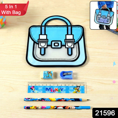 Cartoon style carry bag featured in kids stationery set