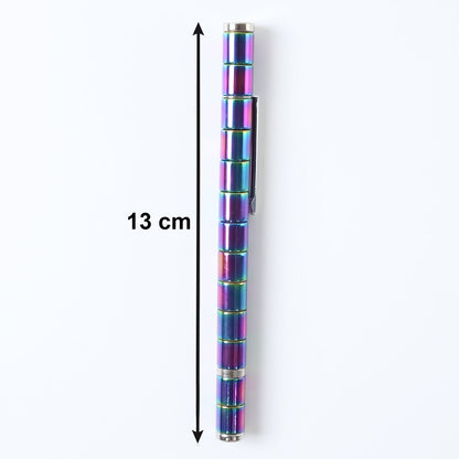 A person using the stylish magnetic pen to write notes in a notebook.