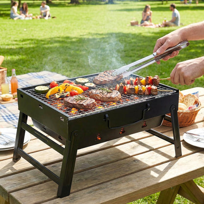 Foldable picnic barbecue grill for outdoor cooking