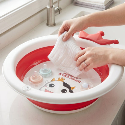 Baby bathtub folded flat for easy storage and portability