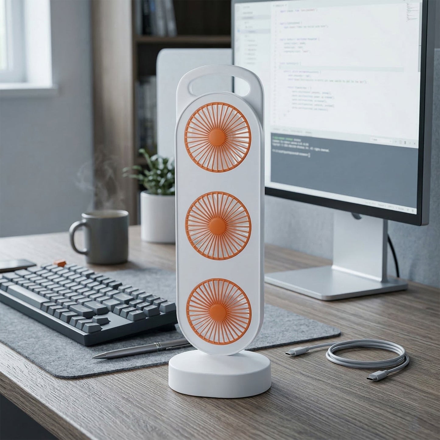 Multi-head portable desk fan for indoor use