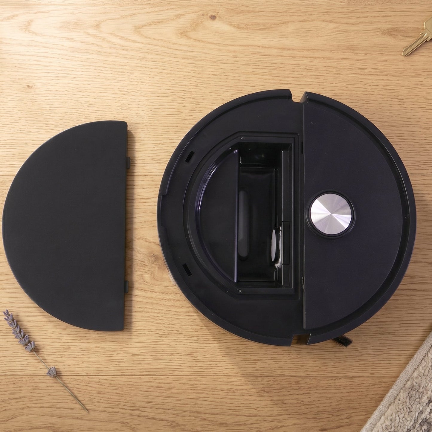 Slim robotic vacuum cleaner efficiently cleaning under sofa and bed