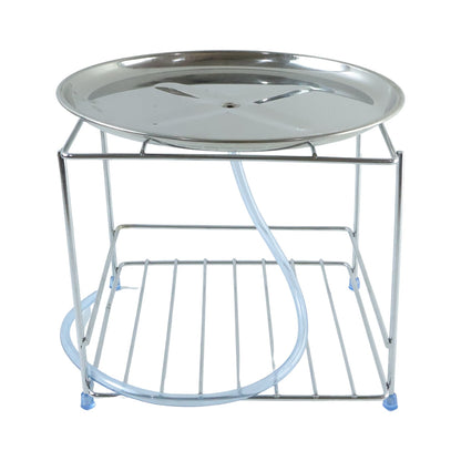Stainless steel utensil rack with top tray and bottom shelf