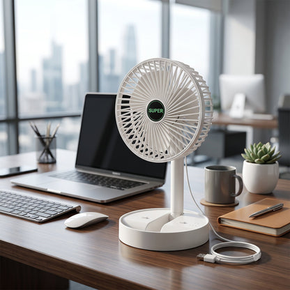 Adjustable height desktop fan powered by USB
