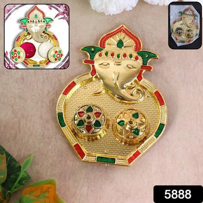 Golden Ganesh Kumkum Box highlighting elegant sindoor holder and twin containers