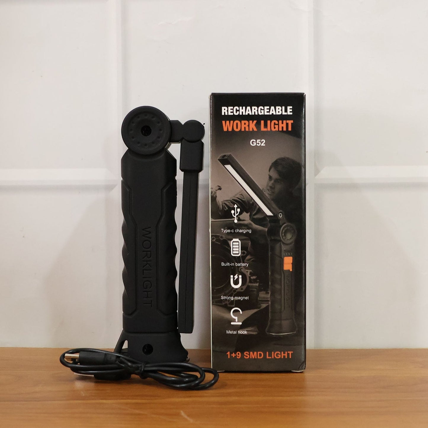 LED work light switched on providing bright illumination