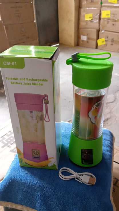 Informational graphic detailing the portable juicer's features.