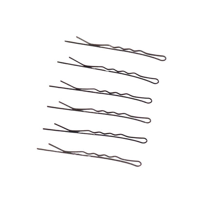 Multiple medium black hair bobby pins arranged together