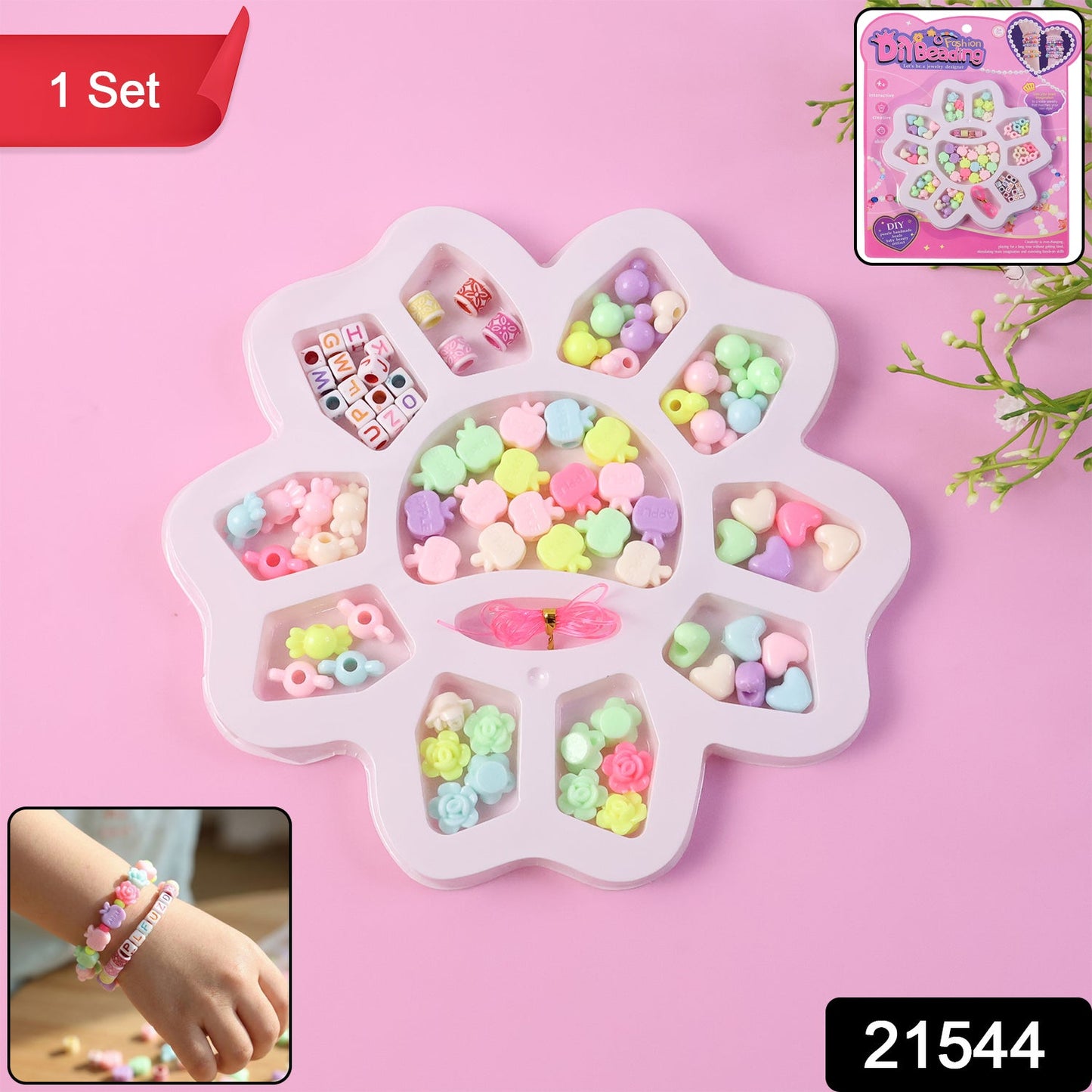 Assorted multicolored beads included in kids jewellery making kit